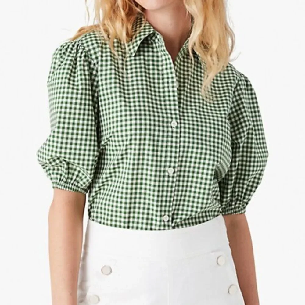 NWT kate spade mini gingham button-front shirt, Green‎ & White